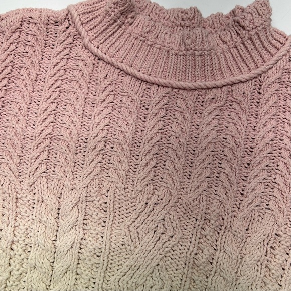 Anthropologie Pink and Cream Mock Neck Cable Knit Sweater XS COTTON - Picture 5 of 15